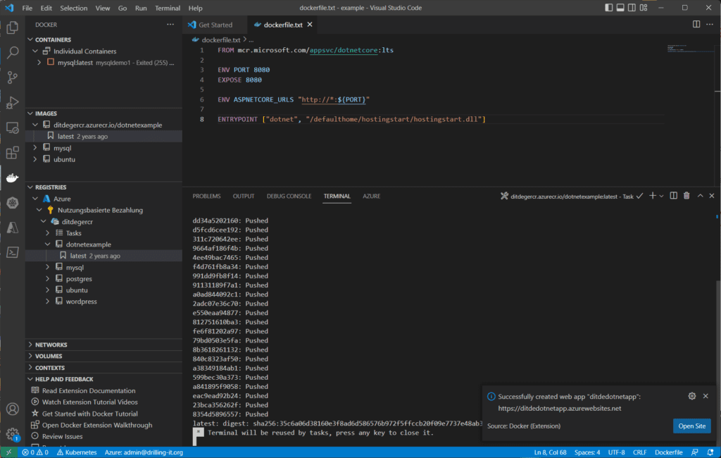 Das Öffnen der neuen Website aus VS Code.