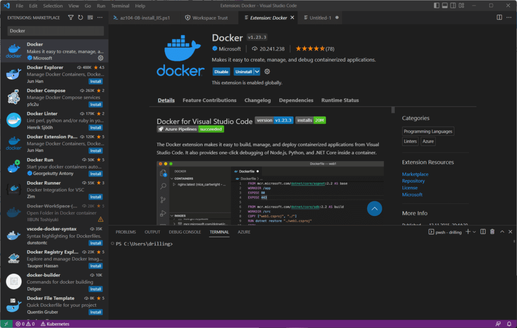 Die Docker-Extension in VS Code.