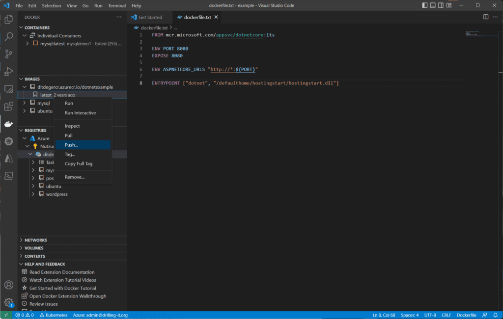 Das Hochladen/Veröffentlichen des neuen Images in deine Azure Container Registry.