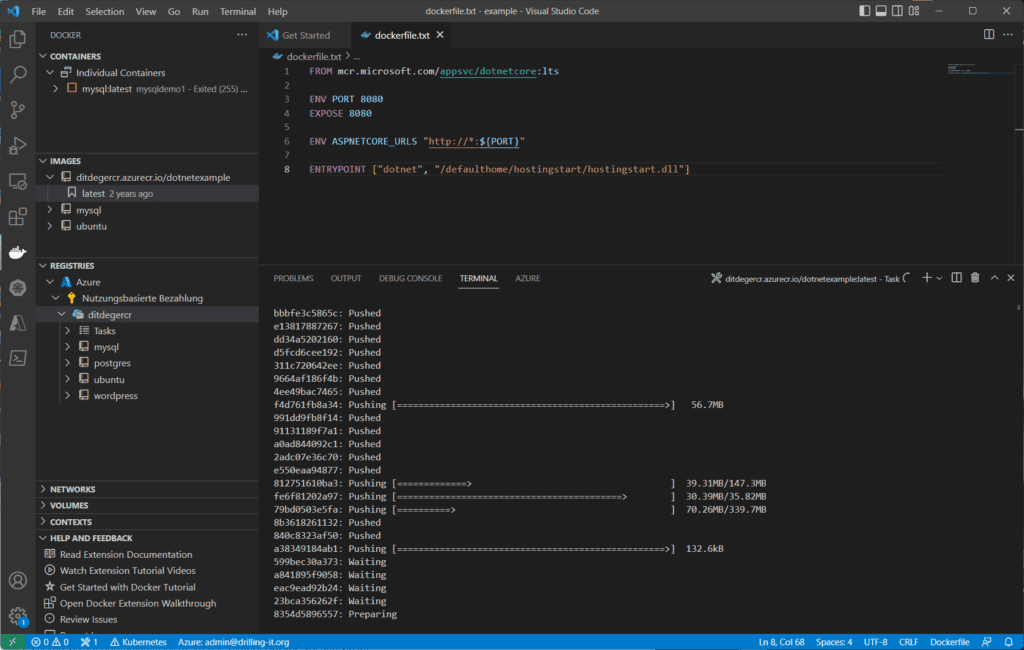 Das Pushen eines Images in die Azure Container Registry.