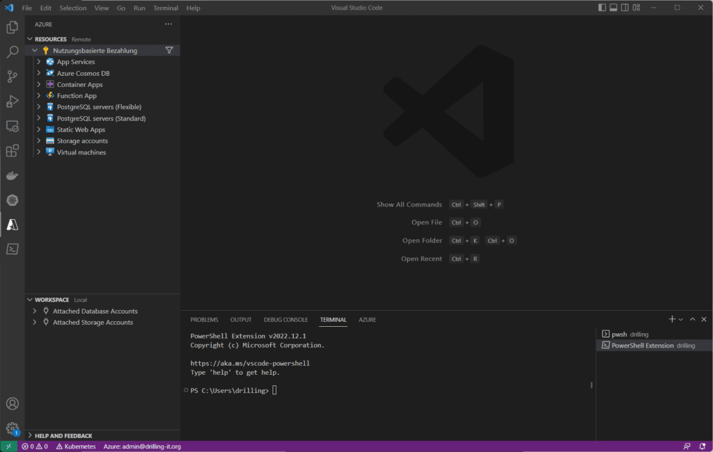 Das Anmelden bei Azure aus VS Coder heraus.
