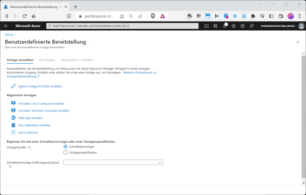 Die deklarative, grafische Bereitstellung einer Azure Ressource.