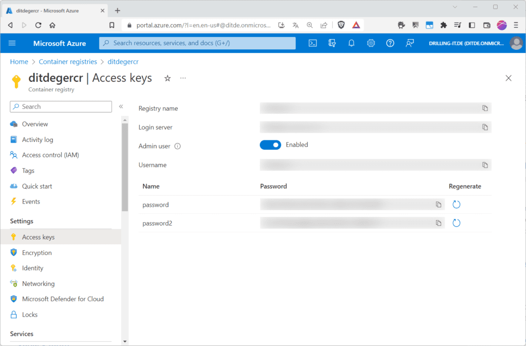 Eine Azure Container Registry mit Admin User ist zwingend erforderlich.
