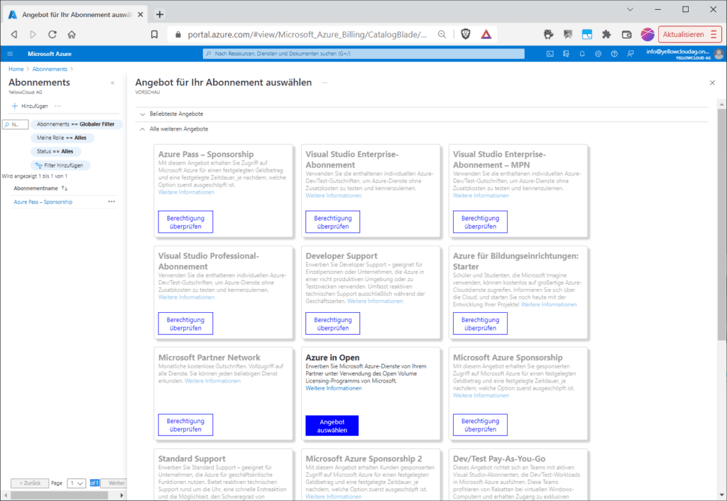 Azure-Abonnements gibt es in zahlreichen verschiedenen Angebots-IDs.