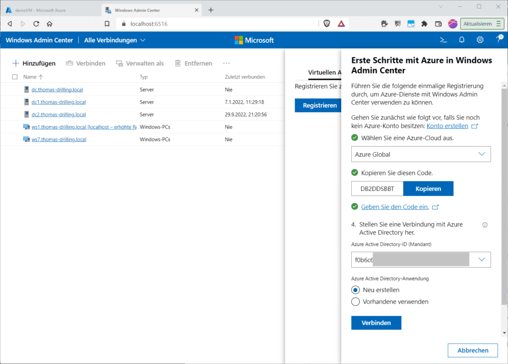 Das Erstellen einer neuen Active-Directory-Anwendung.