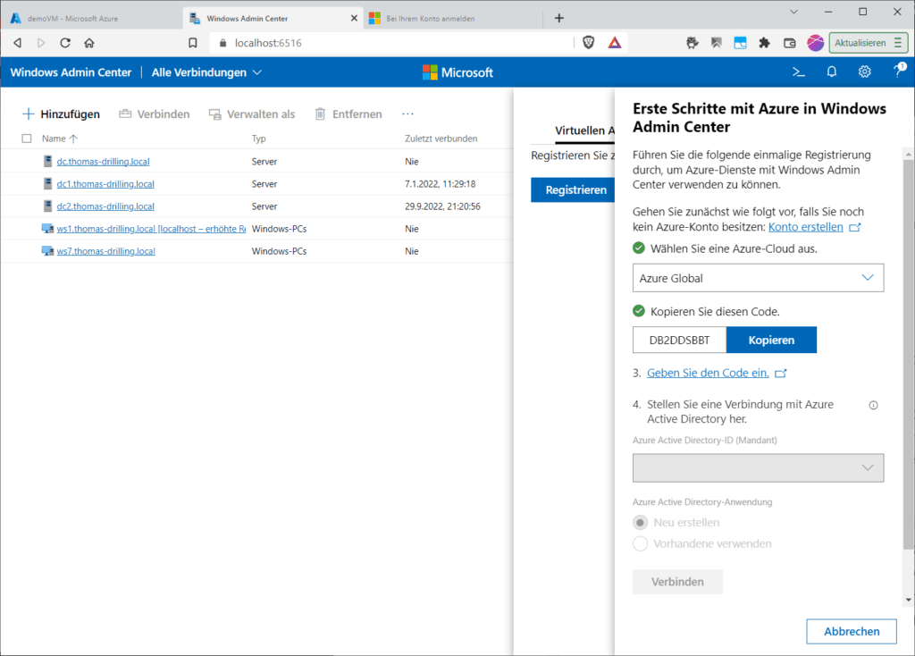 Das Anbinden des Admin Center an ein Azure-Konto.