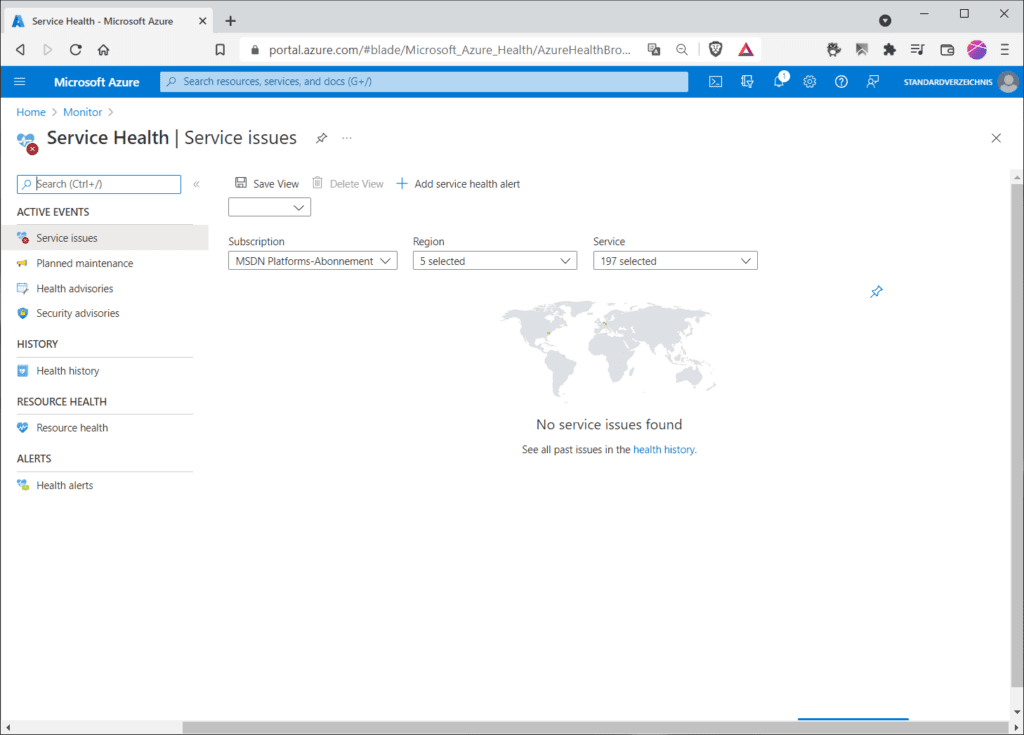 Der Azure Monitor liefert auch Einblicke in den Gesundheitszustand aller Azure-Dienste