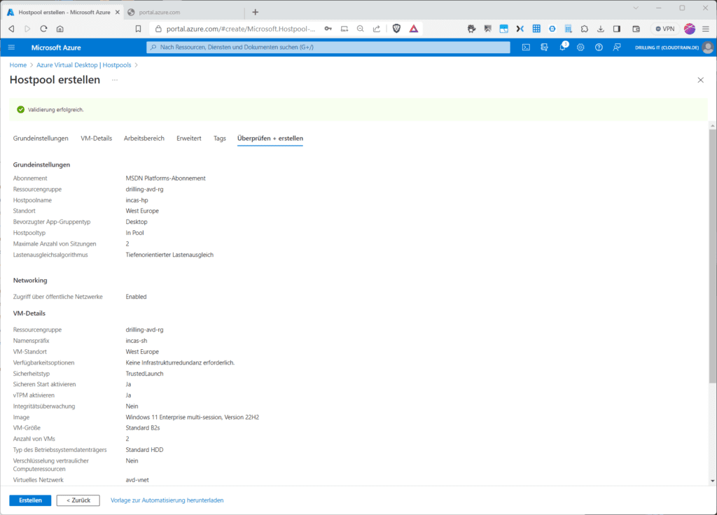 Das Erstellen eines Hostpools funktioniert Assistenen-geführt.