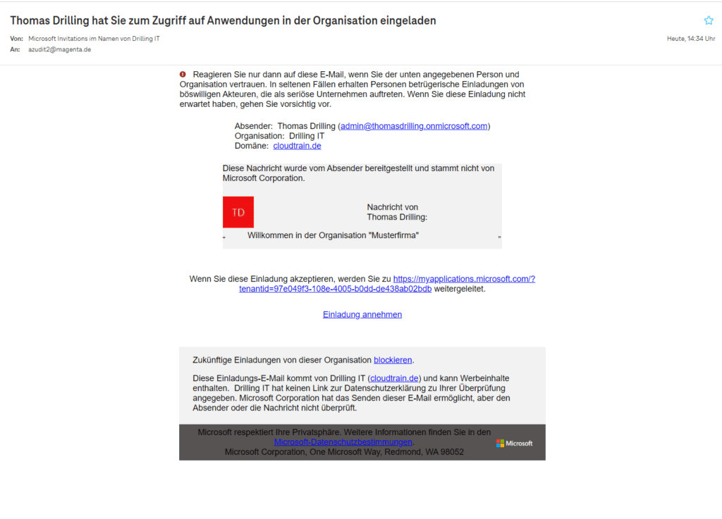 Der Gast erhält seine Einladung dann über die angegebene E-Mail-Adresse