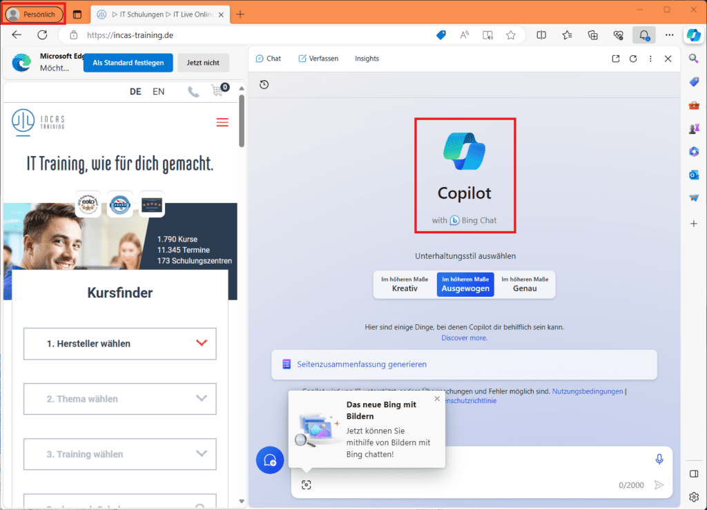 Bin in Edge mit einem Microsoft-Konto, aber keinem Unternehmenskonto.