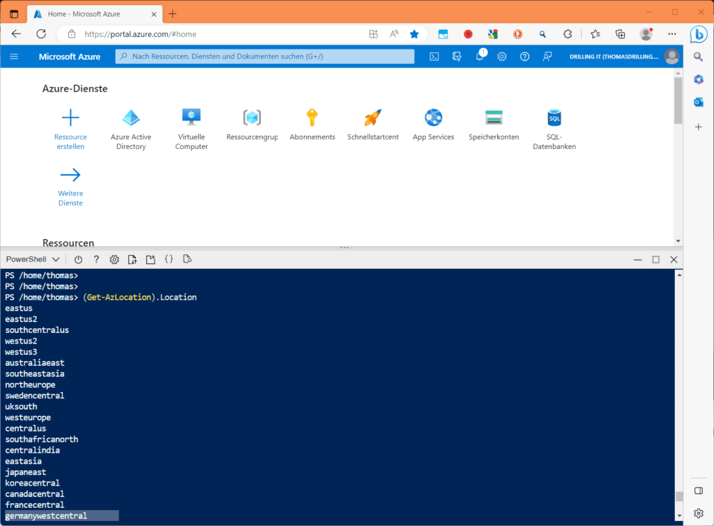 Das Ermitteln der Regions-Codes per Powershell.