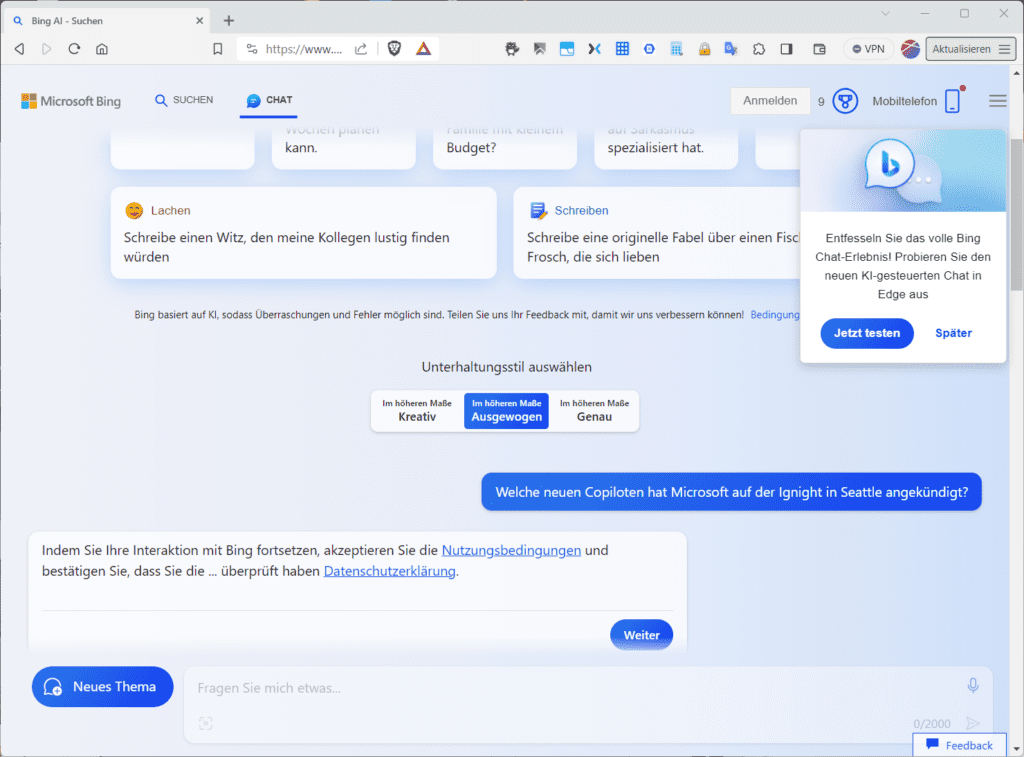 Bing oder Enterprise-Datenschutz in Edge