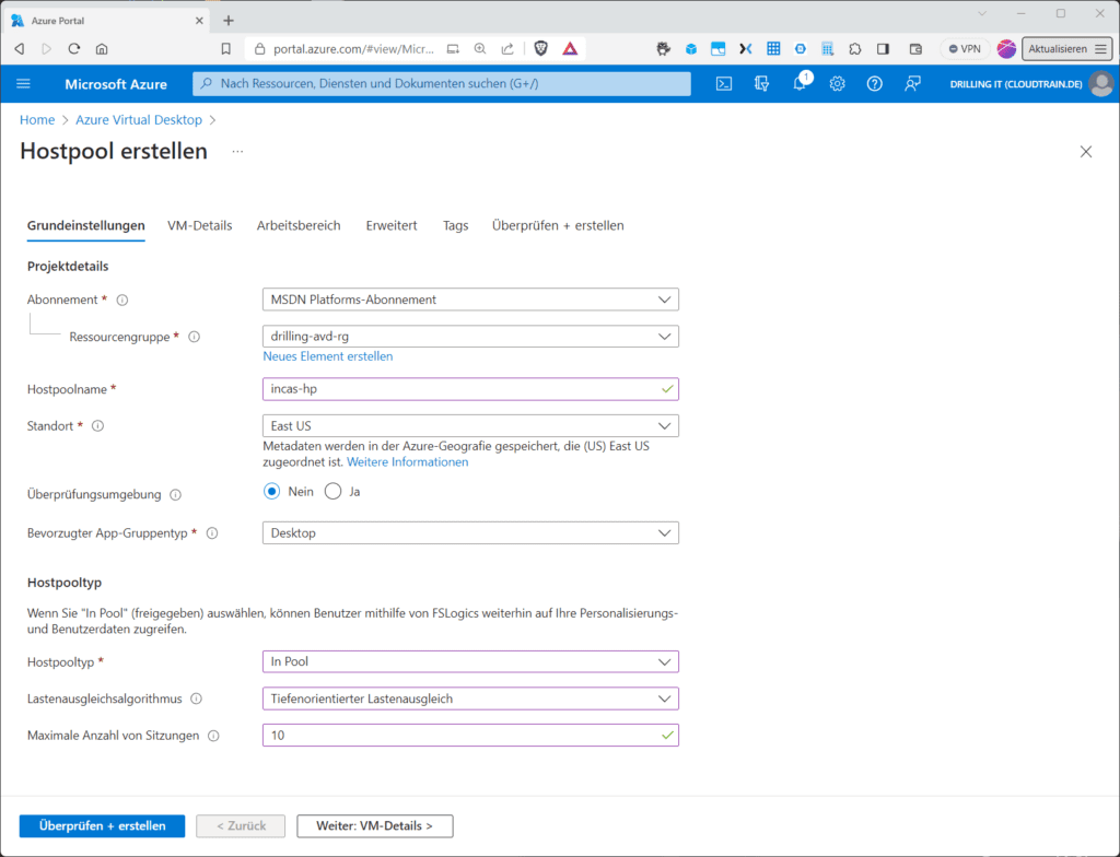 Das Erstellen eines Hostpools