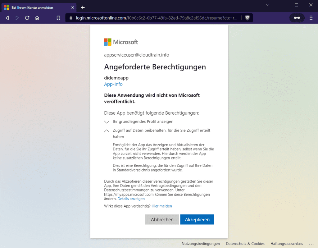 Per Default kann im Azure AD jeder Benutzer den angeforderten App-Berechtigungen zustimmen.