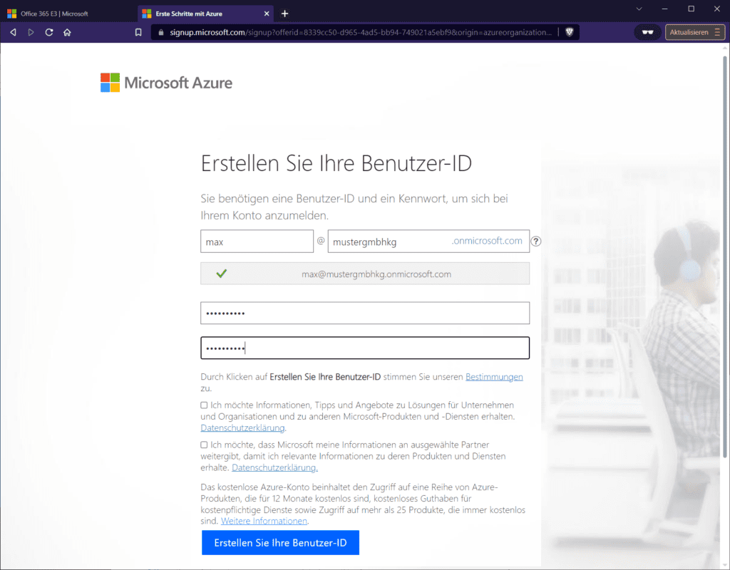 Ein neuer AzureAD-Tenant noch ohne Azure-AD-Abonnement.