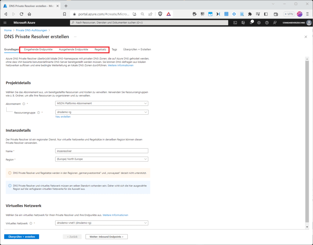 Die PaaS-Alternative für die Namensauflösung in hybriden Umgebungen ist der „Private DNS Resolver“.