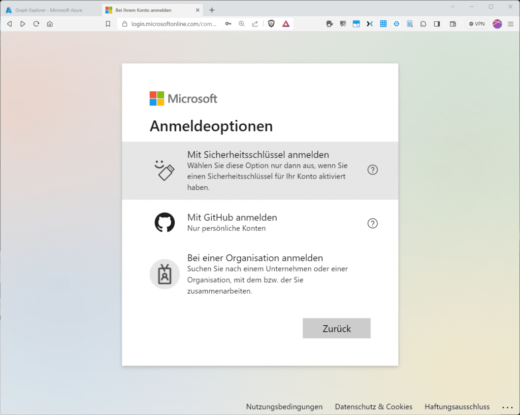 Das Anmelden bei einer fremden Organisation