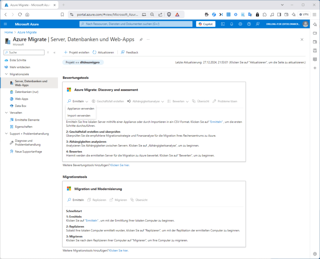 Nur mit „Appliance verwenden“ kannst du die Ermittlung deiner Server vollständig automatisieren