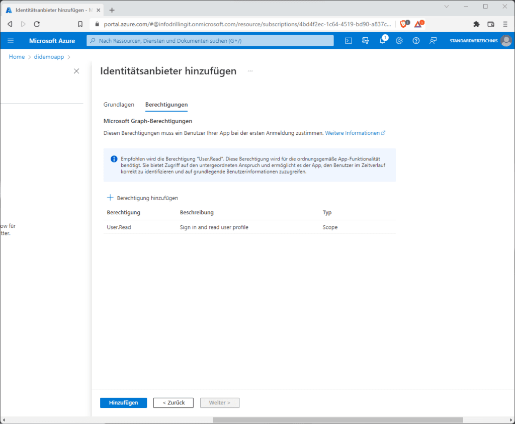 Microsoft Graph-Berechtigungen konfigurieren.