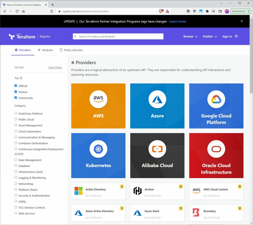 Die zahlreichen Terraform-Provider.