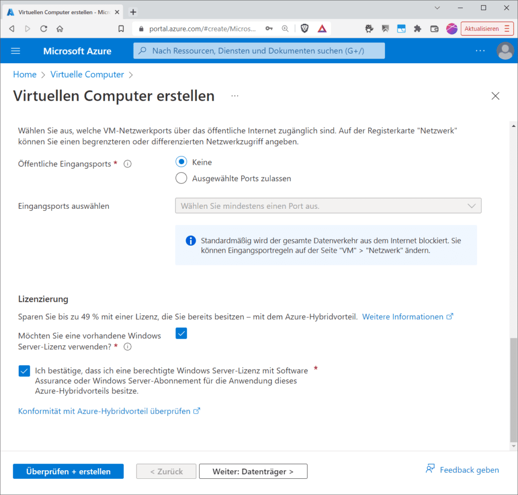 Der Azure Hybrid Usr Benefit reduziert den Stundenpreis für IaaS (VMs)