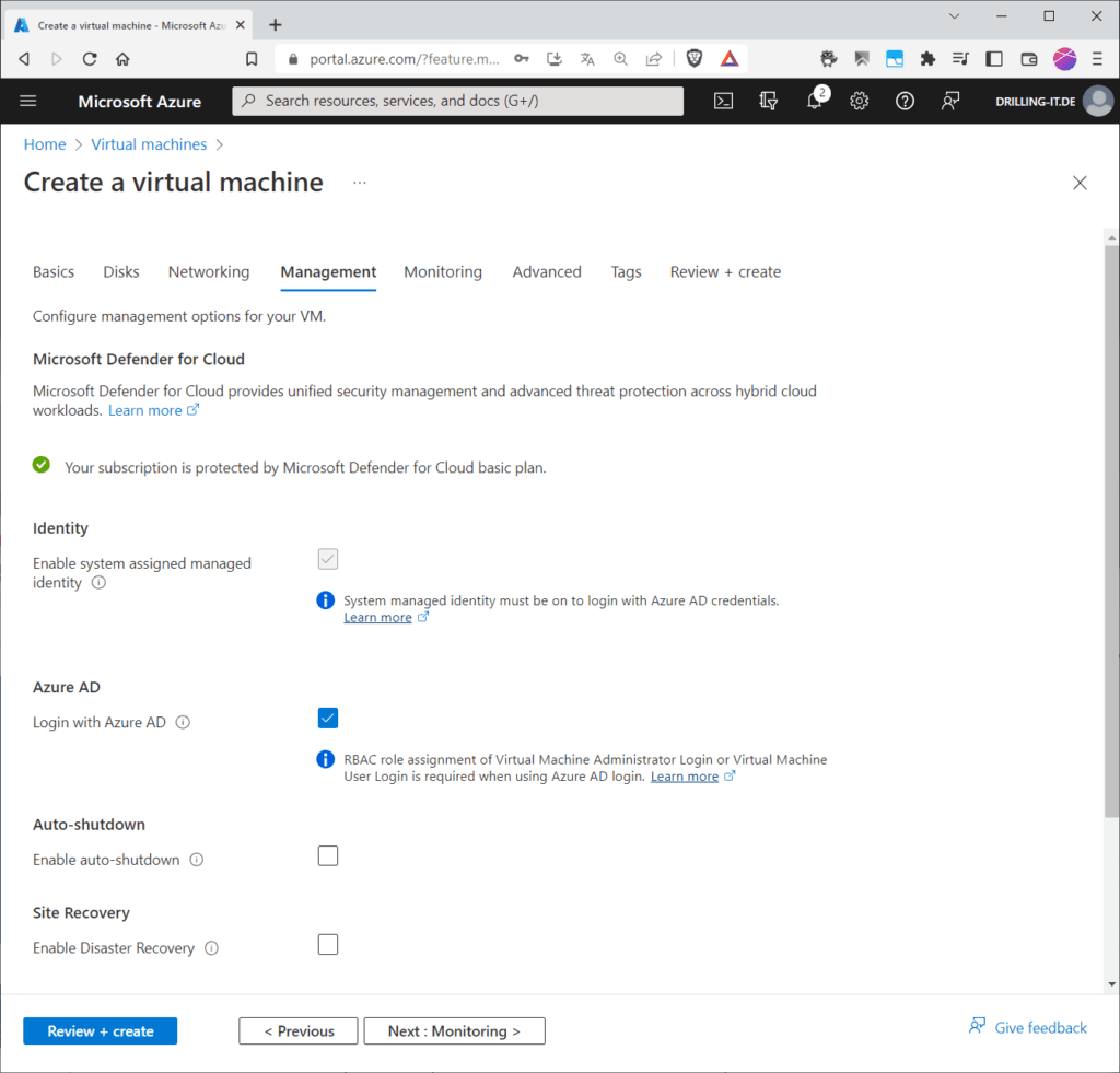Ein Azure-VM mit Azure-AD-Anmeldeinformationen.