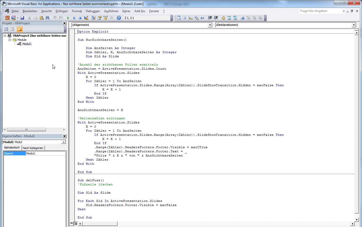 VBA Modul mit Quellcode