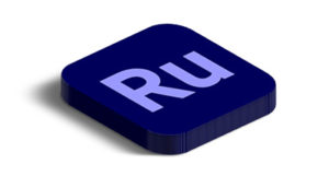 Blaues Quadrat mit abgerundeten Kanten, auf dem in hellblauer Schrift „Ru“ steht, Softwaresymbol für Premiere rush