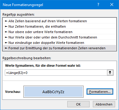 Formatierungsregel in MS Excel