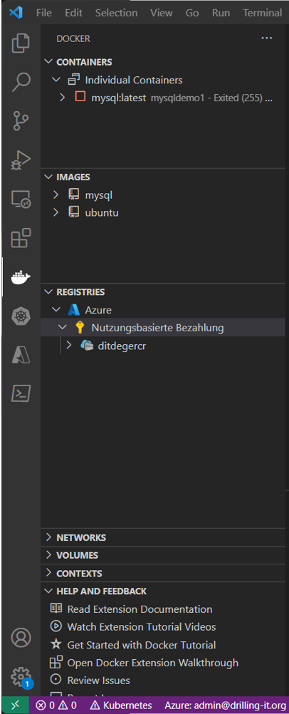 Deine Containerregistries in VS Coder.