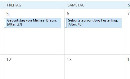 Kalenderansicht mit Altersangabe