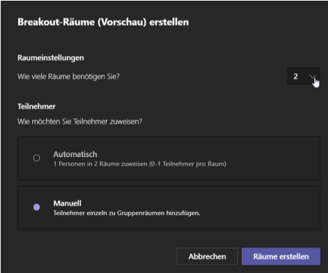Breakout-Räume erstellen: Klicken Sie auf 