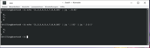 Wie viele moderne Programmiersprachen beherrscht JQ sogar Slicing