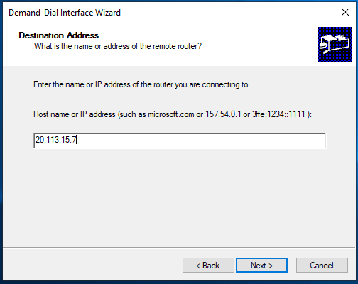 Die öffentliche IP-Adresse des Azure-VPN-Gateways als Kommunikationspartner.