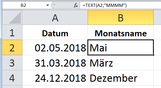 Die Funktion TEXT() wandelt einen Zellinhalt in formatierten Text um