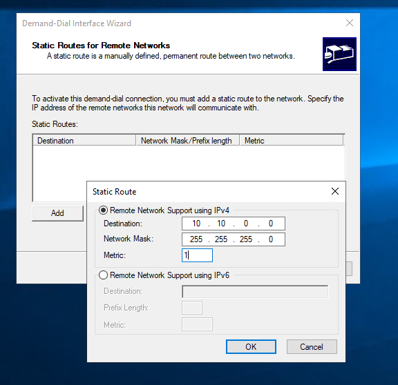 Eine statische Route definiert das zu erreichende private Azure-Netzwerk „hinter“ dem Gateway.