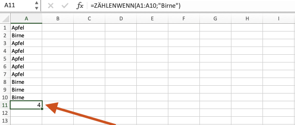 Drücke die Eingabetaste, um das Ergebnis der Formel anzuzeigen. Das Ergebnis sollte die Anzahl der Zellen im ausgewählten Bereich anzeigen, die das angegebene Merkmal erfüllen.