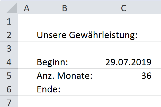 Die Ausgangswerte für die Berechnung