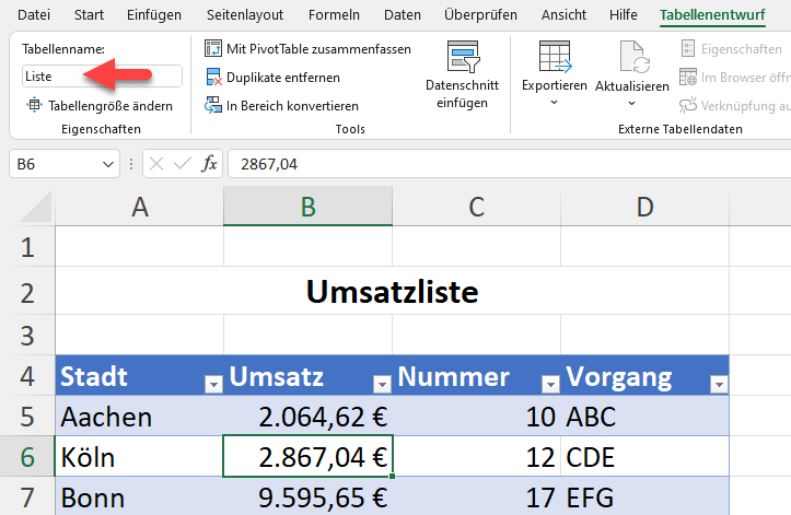 In meinem Beispiel wurde der Name 