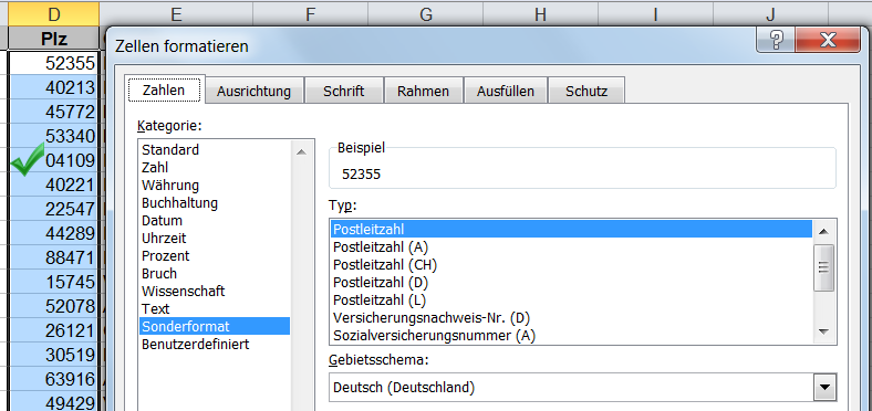 Das korrekte Postleitzahlenformat