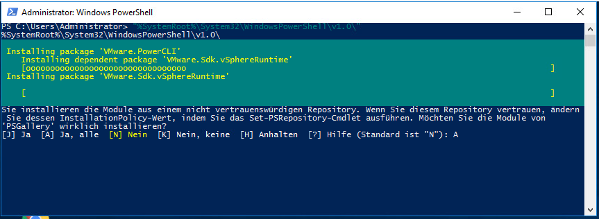 Die PowerCLI lässt sich aus problemlos online aus der Gallerie installieren