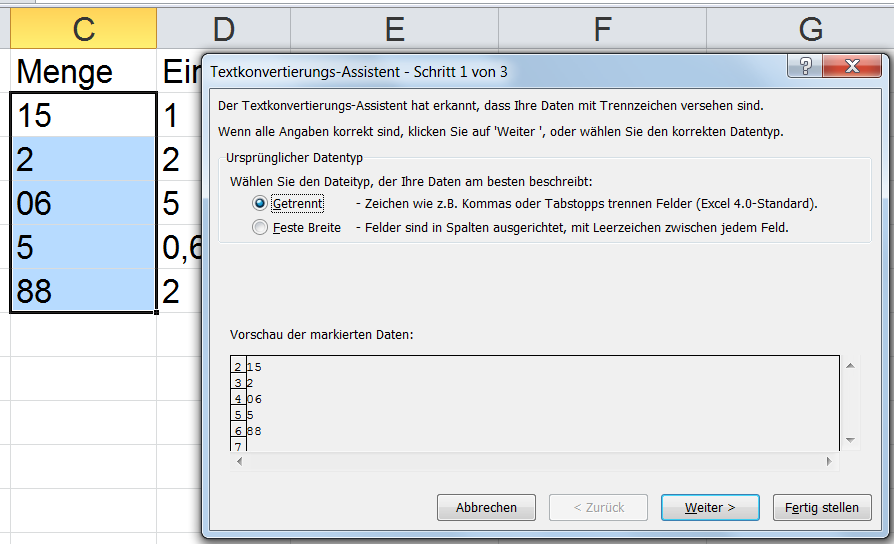 Die Lösung für eine Excel-Spalte