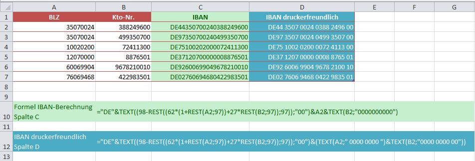 IBAN Berechnung in Excel