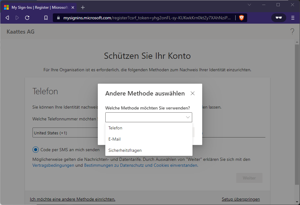 Jeder Benutzer kann die Methoden einrichten, die für ihn zur Verfügung stehen