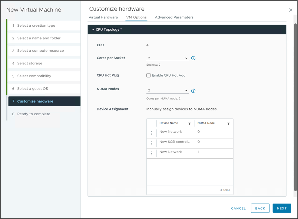 Virtuelles NUMA im vSphere-Client.