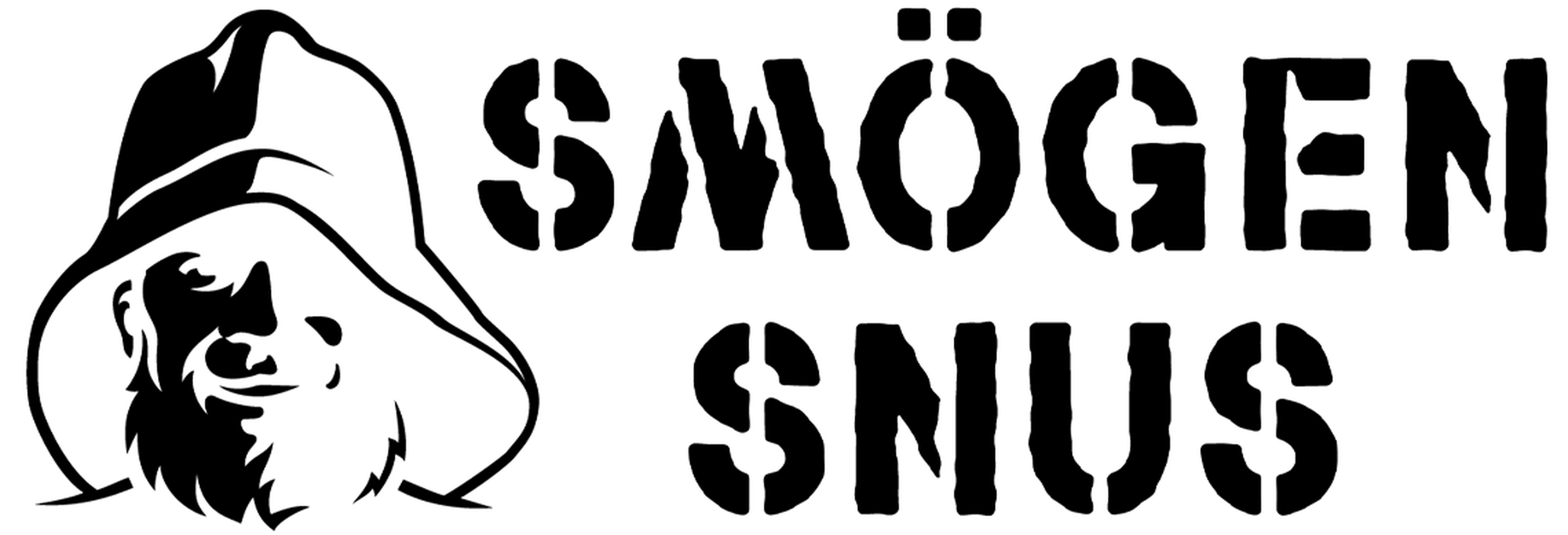 A black logo for Smögen Snus with a stylized fisher man.
