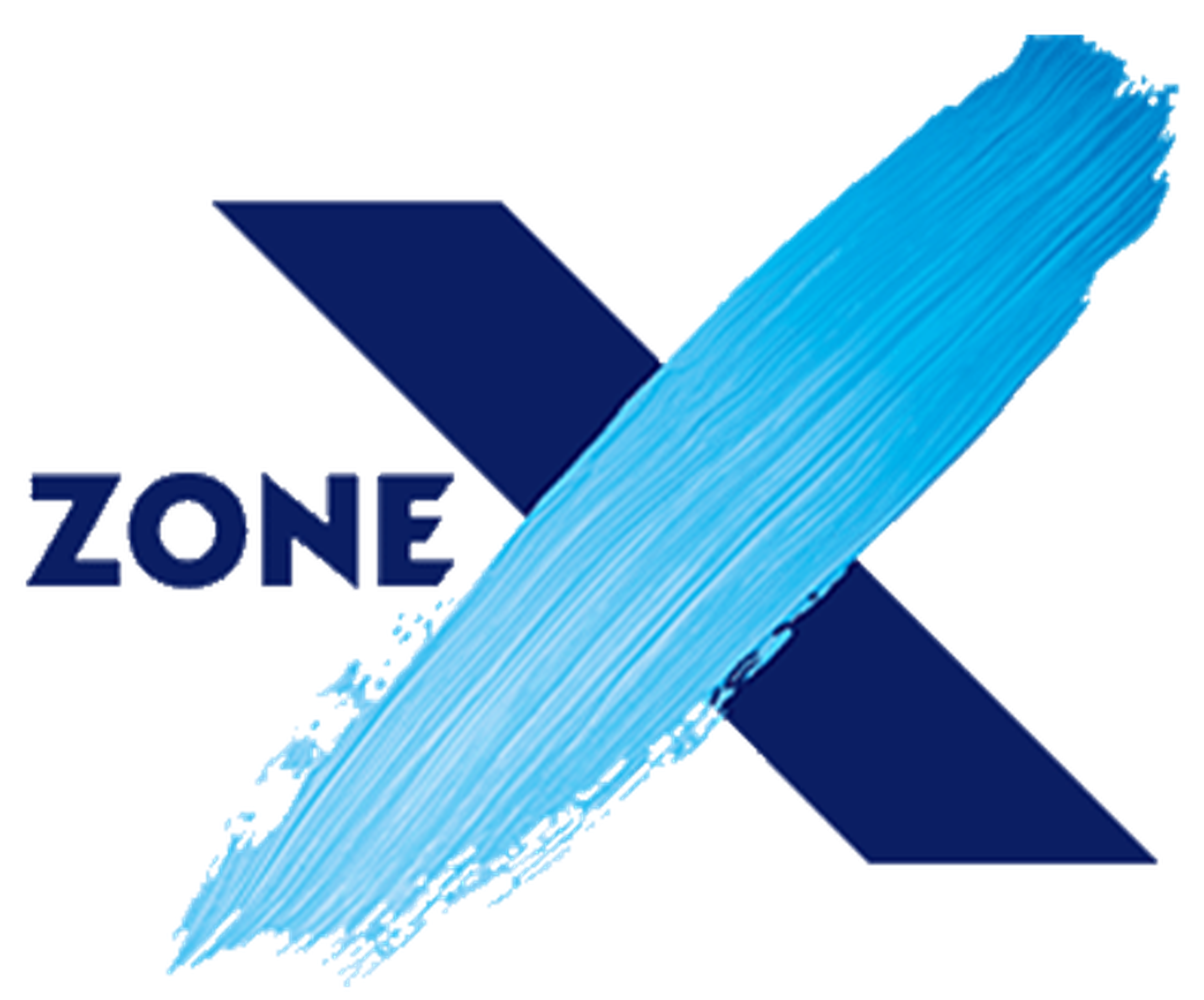 ZONE X nicotine pouch logo in blue and white with a brushstroke effect on a dark background.