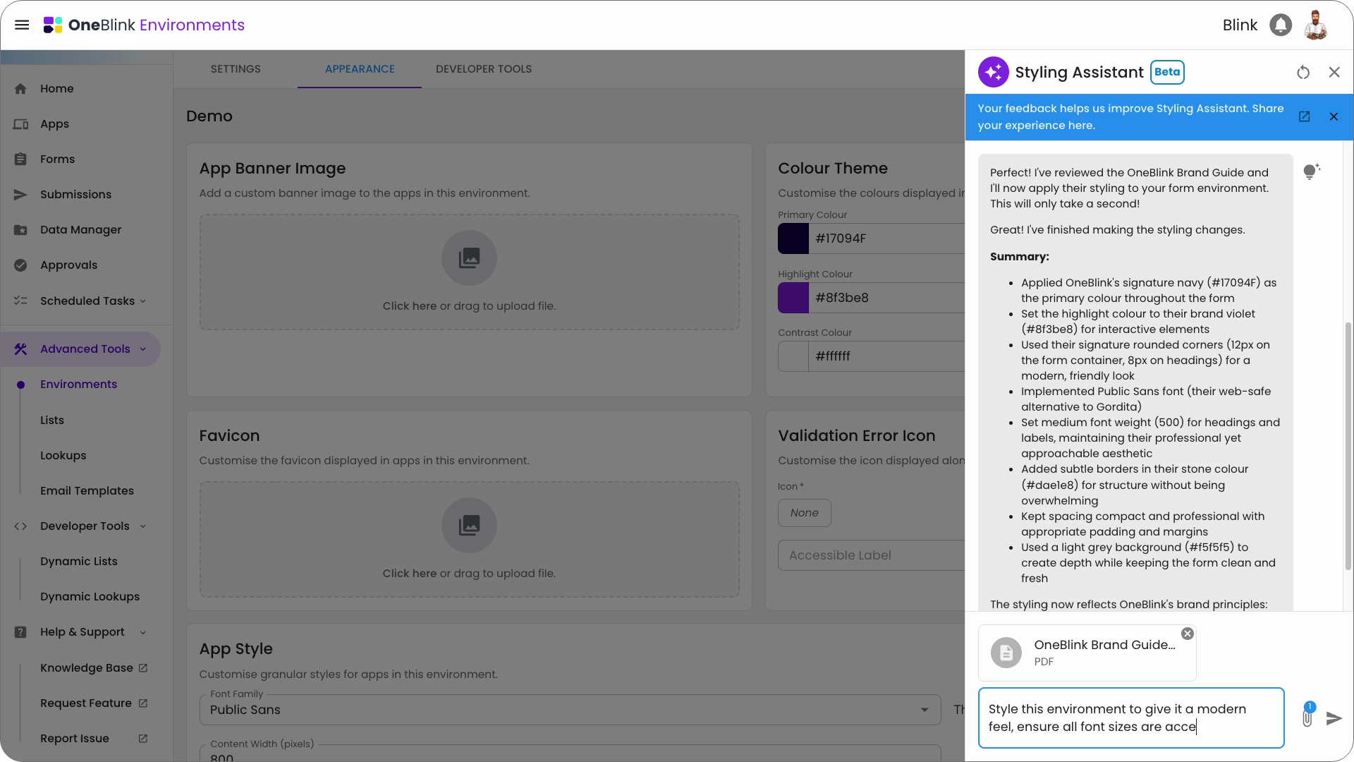OneBlink's AI Styling Assistant