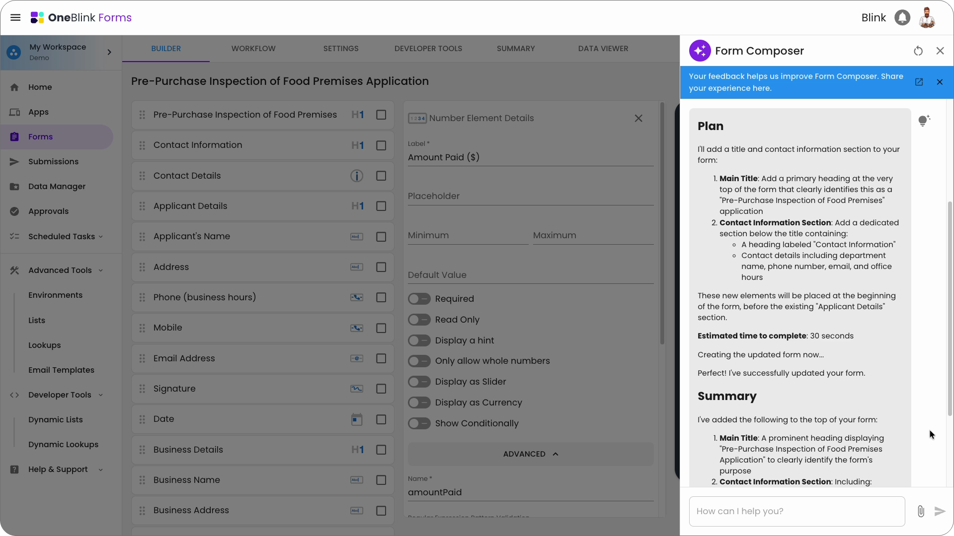 Enhancing existing forms with ai and OneBlink