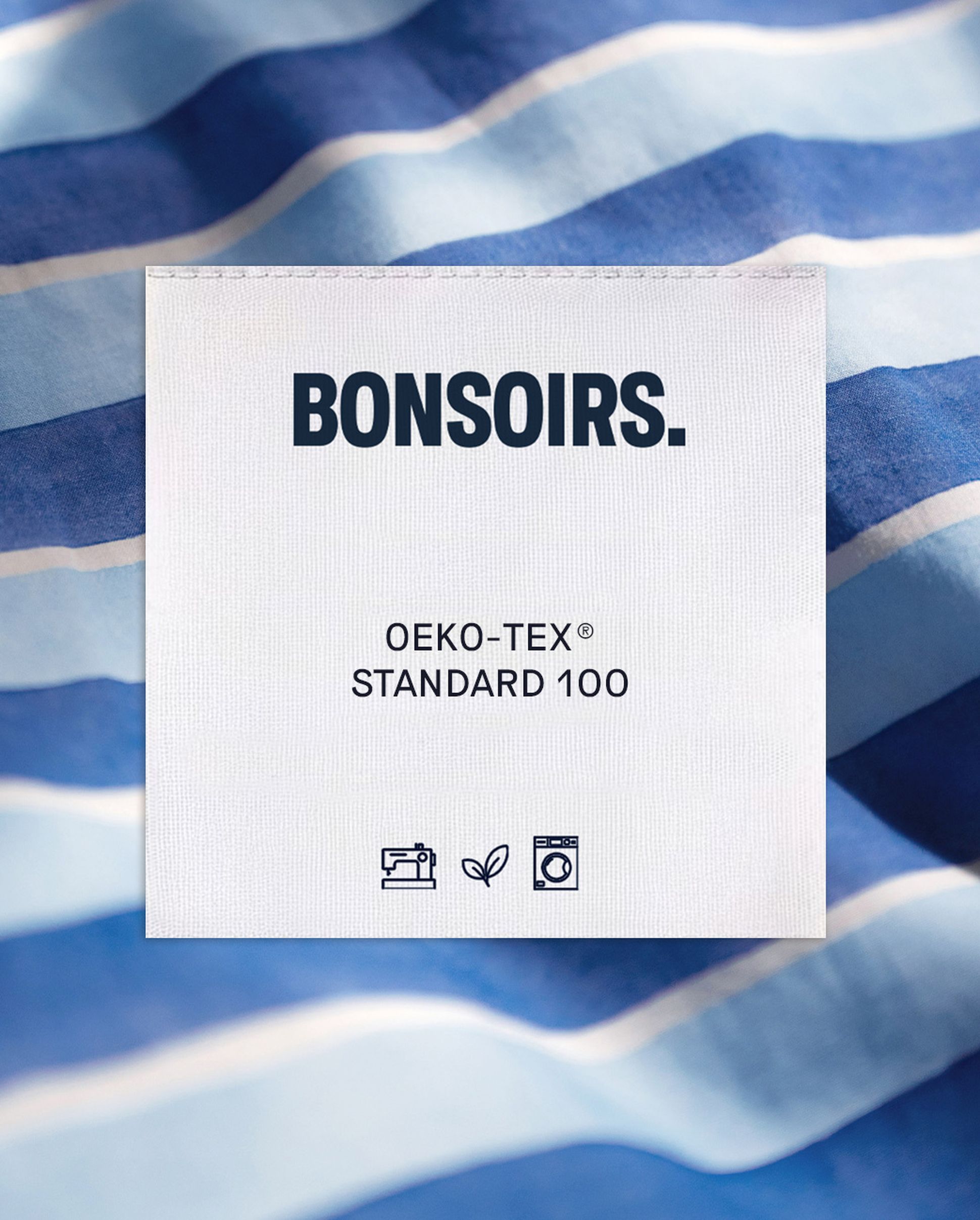 label oeko-tex voile de coton rayure bleue